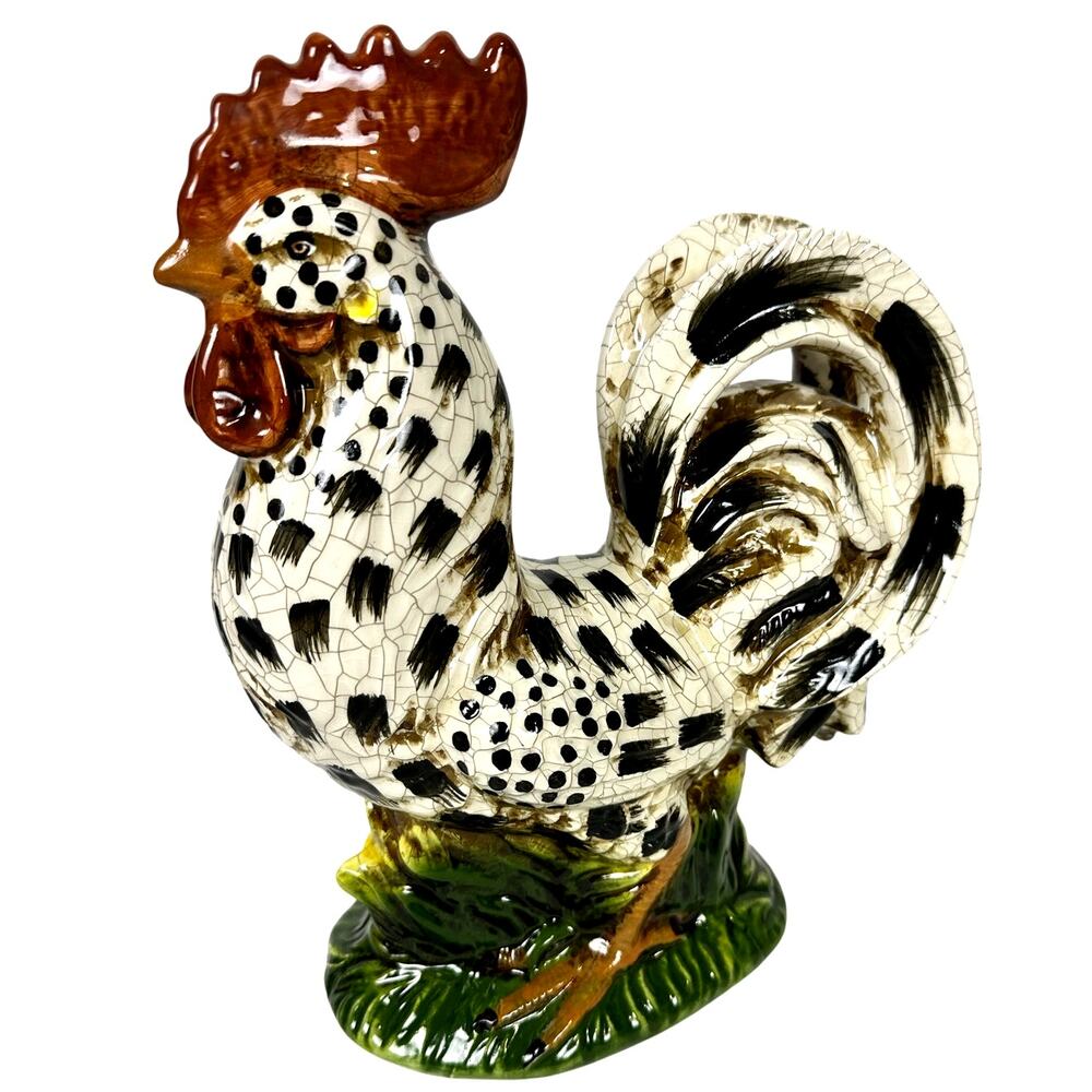 Apropos Large Ceramic Crackle Glaze Spotted Rooster 12.25" Figurine-Excellent!